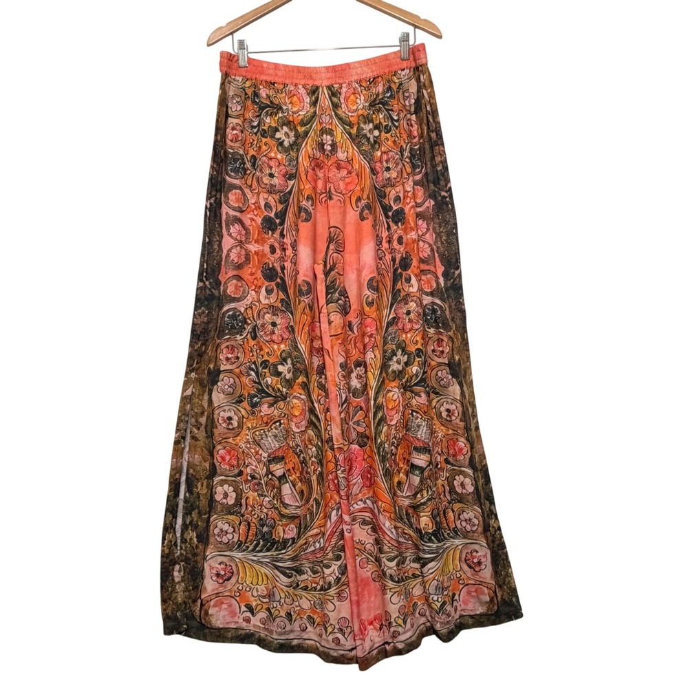 Natural Life Women's Palazzo Pants SZ Large Boho Floral Festival Wide Leg Flowy